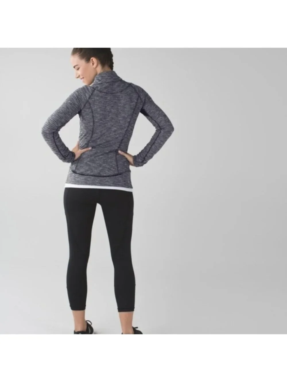 Lululemon Think Fast Pullover Long Sleeve Zip Coco Pique Black